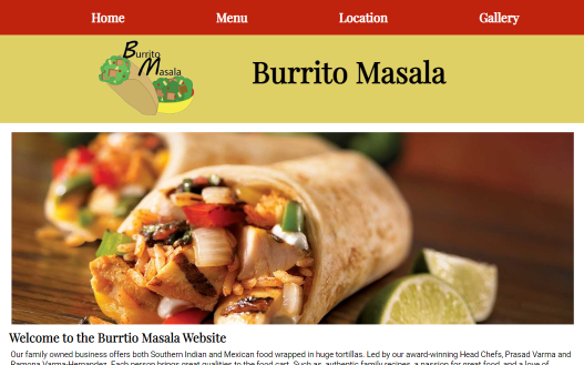 Image of Burrito Masala's homepage.